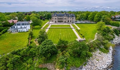 aerial shot of coastline of Salve Regina campus