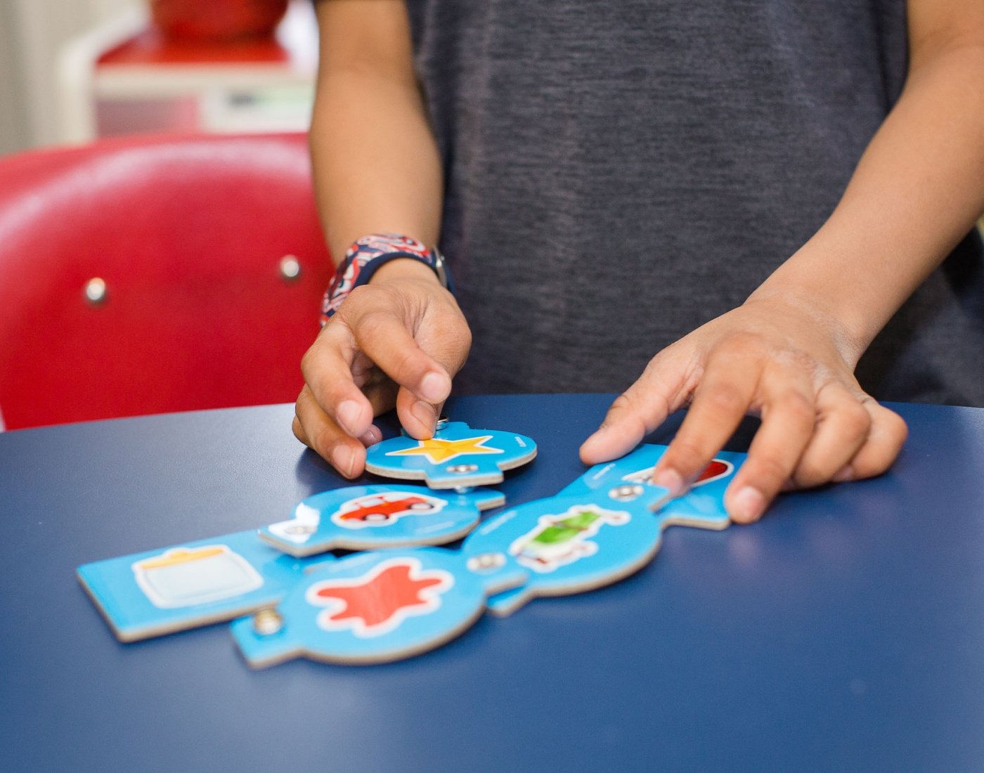child using learning tools