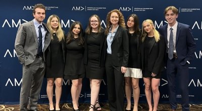 Group image of Salve's American Marketing Association collegiate chapter at the 2025 International Collegiate Conference