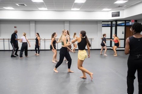 students taking jazz dance class