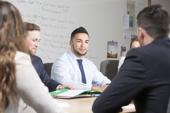 Business students in a classroom at Salve Regina