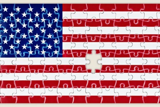 A jigsaw puzzle printed with the American flag