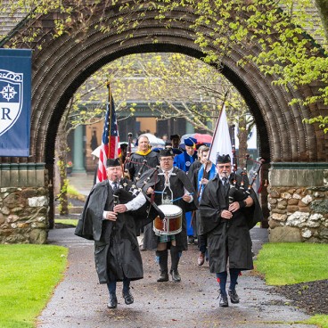 Graduate commencement bagpipers